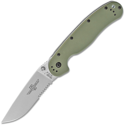 Складной нож Ontario RAT-1 сталь AUS-8 Satin Serrated, рукоять Olive drab GRN