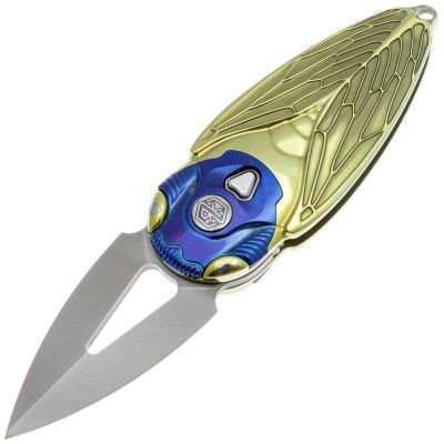 Складной нож Rike Knife Cicada сталь M390, рукоять Gold/Blue Ti
